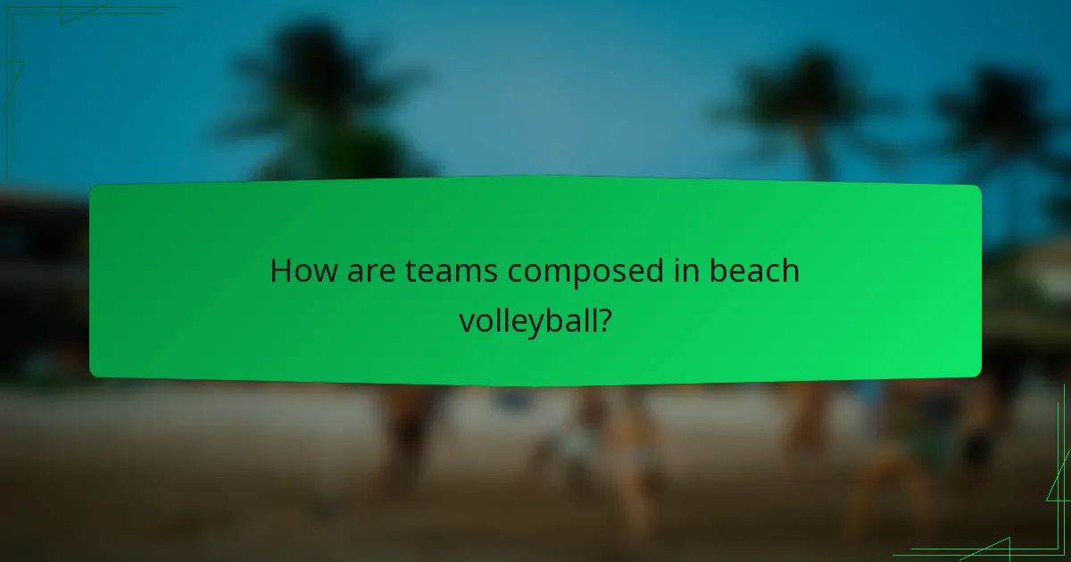How are teams composed in beach volleyball?